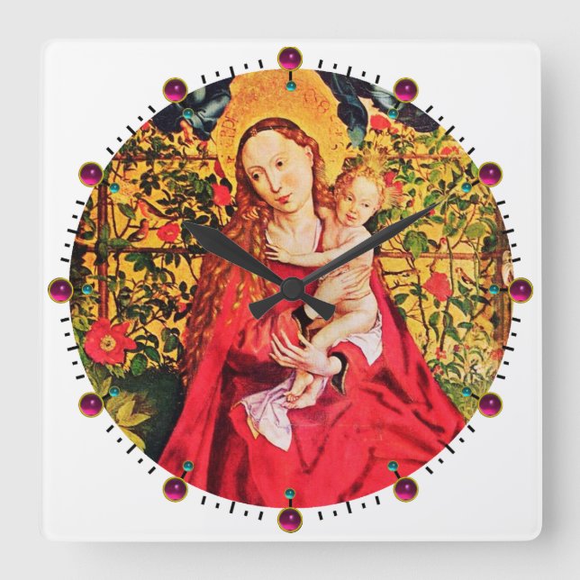 MADONNA DER ROSE BOWER, PINK FUCHSIA GEMA, White Quadratische Wanduhr (Vorderseite)