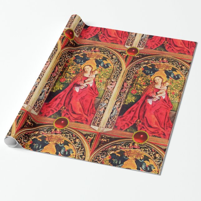 MADONNA DER ROSE BOWER , RED RUBY GEMSTONES GESCHENKPAPIER (Ungerollt)
