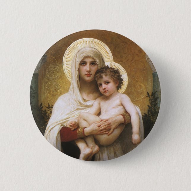 Madonna der Rose von Bouguereau Button (Vorderseite)