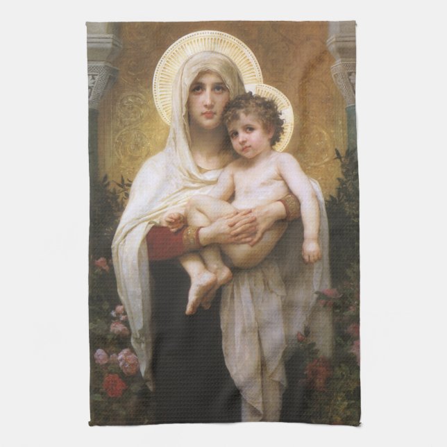 Madonna der Rose von Bouguereau Geschirrtuch (Vertikal)