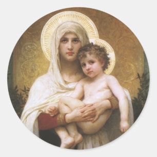 Madonna der Rosen von Bouguereau Runder Aufkleber