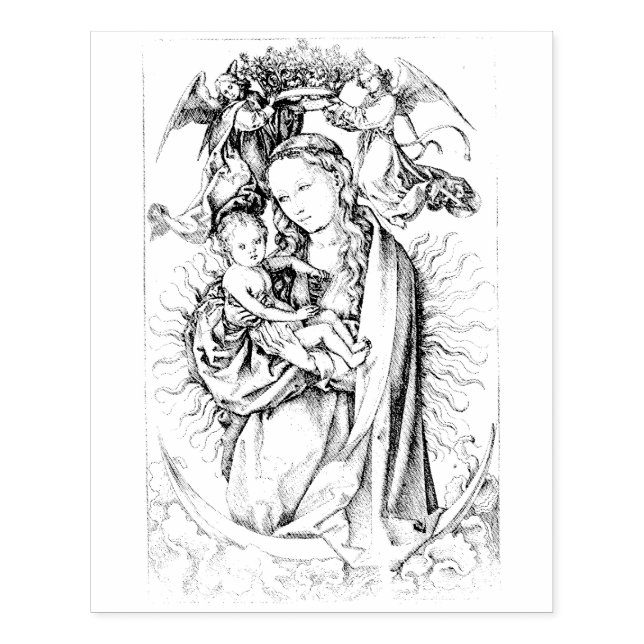 Madonna gekrönt von zwei Angels Rubber Briefmarke Gummistempel (Prägung)