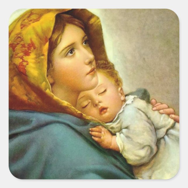 Madonna & Jesus-Stetted-Glasumschlag Quadratischer Aufkleber (Vorderseite)