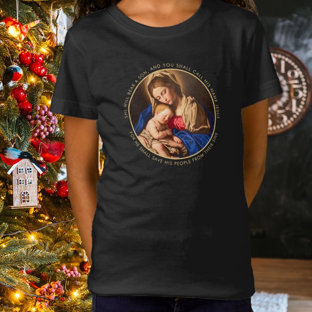 Madonna & Kind Christliches Weihnachtsgeschenk für T-Shirt (Madonna & Child Christian Christmas t-shirt for girls wit h Bible verse)
