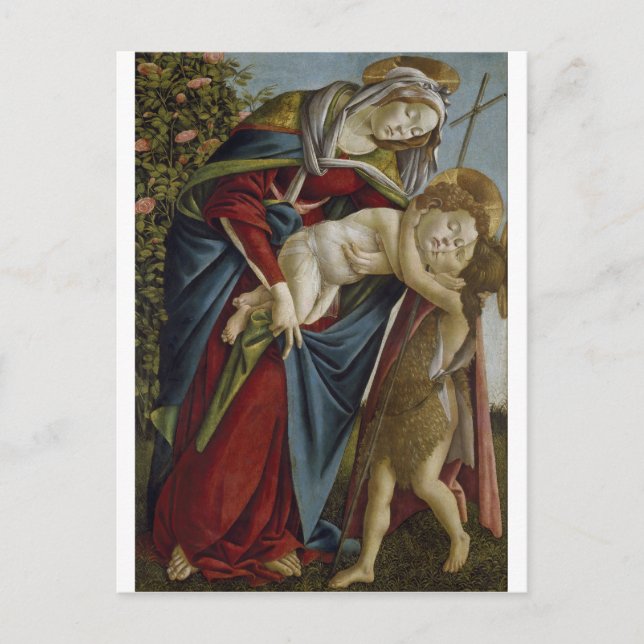 Madonna, Kind, Johannes der Täufer von Botticelli Postkarte (Vorderseite)