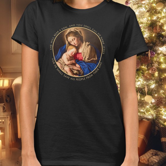 Madonna & Kind Religiöse Weihnachtsgeschenke Mütte T-Shirt (Madonna & Child religious Christmas tshirt for moms, grandmas and all Catholic & Christian women.)