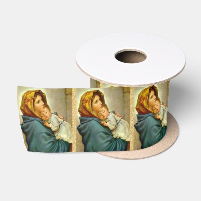 Madonna & Kind Traditionelle religiöse Weihnachten Satinband (Spule)