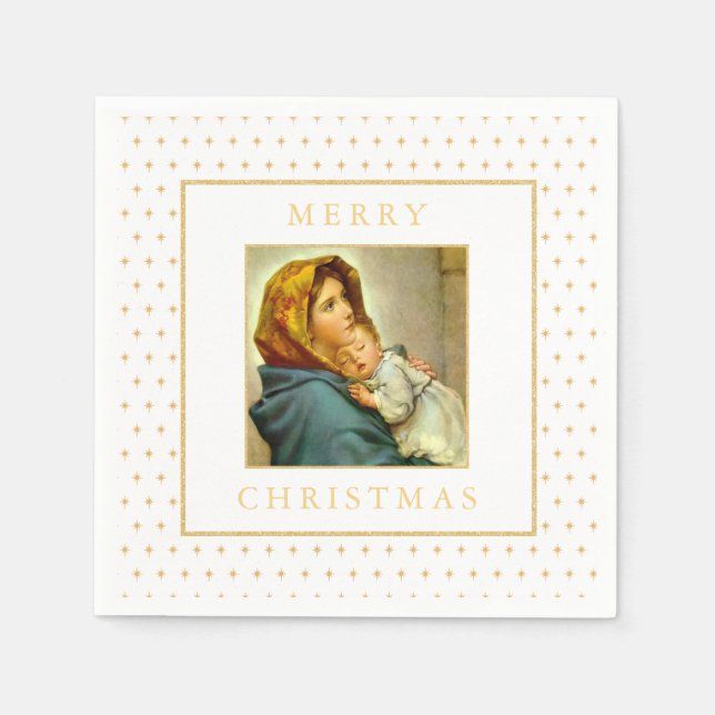 Madonna & Kind Traditionelle religiöse Weihnachten Serviette (Vorderseite)