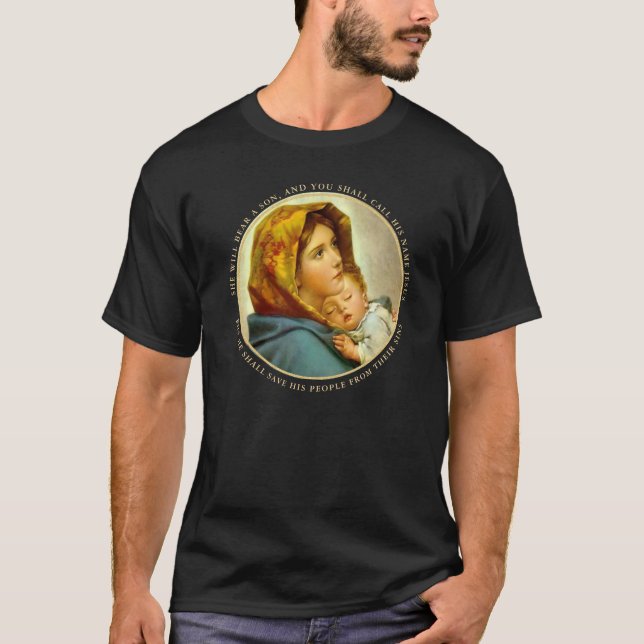 Madonna & Kind Traditionelle religiöse Weihnachten T-Shirt (Vorderseite)
