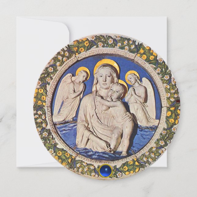 MADONNA, KIND UND ANGELS Blauer Saphir Weihnachten Einladung (Vorderseite)