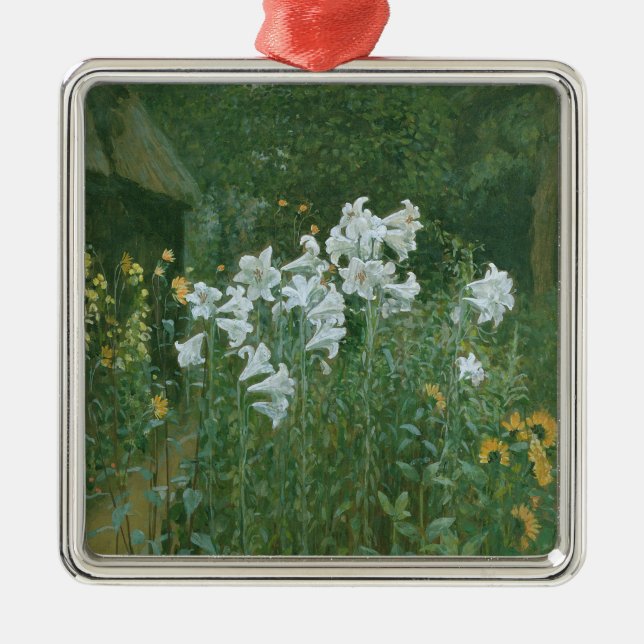 Madonna-Lilien in einem Garten Silbernes Ornament (Vorne)