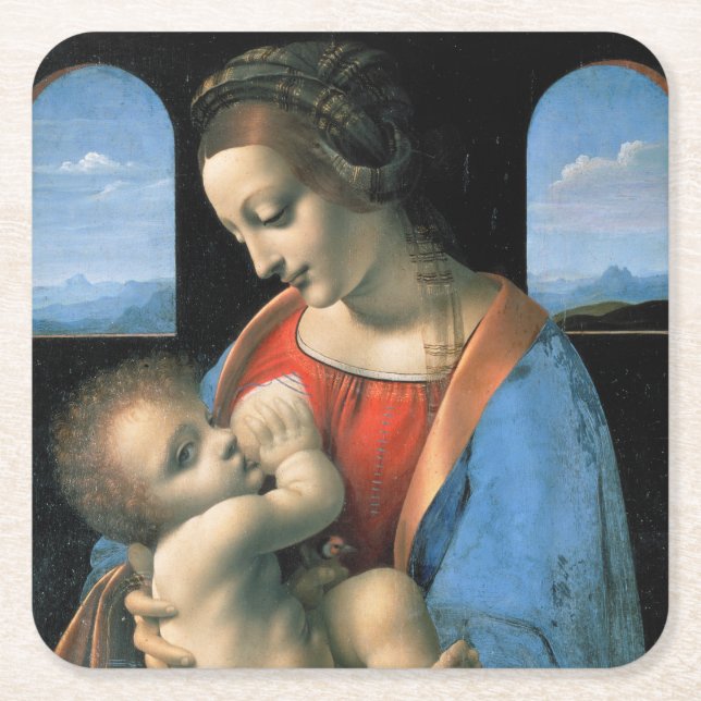 Madonna Litta, Leonardo da Vinci, 1490-1491 Rechteckiger Pappuntersetzer (Vorderseite)