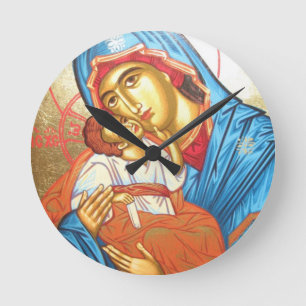 Madonna mit byzantinischem religiösem Ikonengold Runde Wanduhr