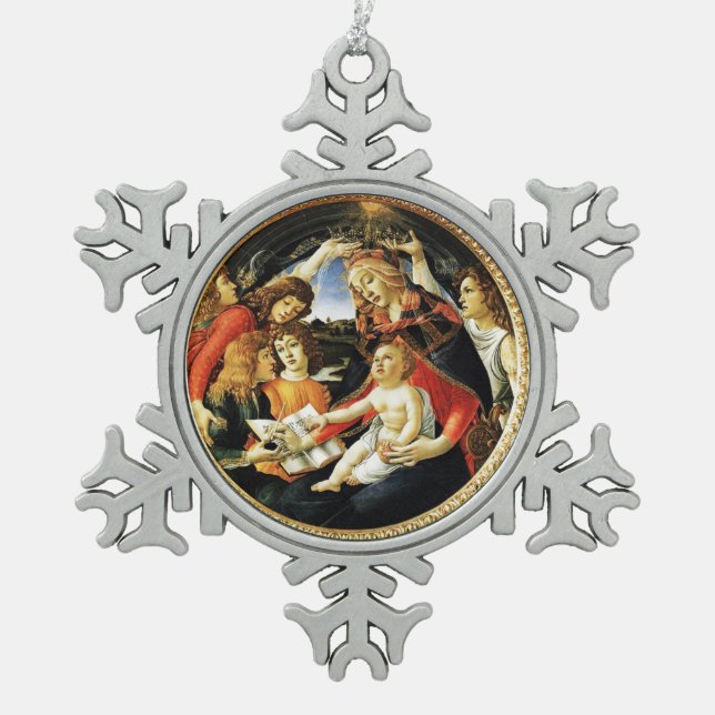 Madonna mit dem Magnificat Schneeflocken Zinn-Ornament (Vorderseite)