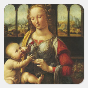 Madonna mit der Nelke von Leonardo da Vinci Quadratischer Aufkleber