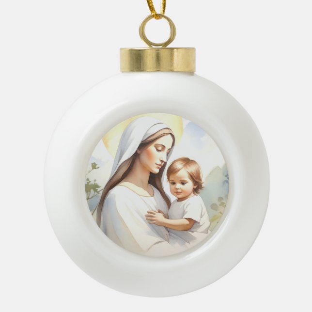 Madonna mit Kind Jesus Keramik Kugel-Ornament (Vorderseite)