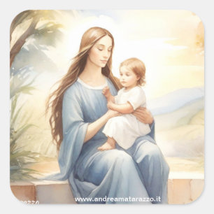Madonna mit Kind Jesus Quadratischer Aufkleber