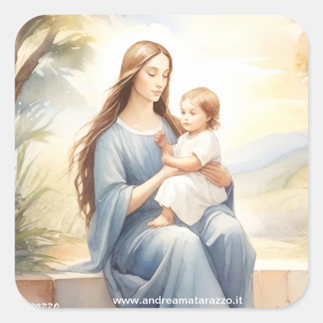 Madonna mit Kind Jesus Quadratischer Aufkleber (Vorderseite)
