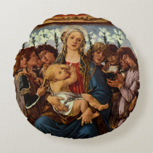 Madonna mit Kind und acht Engeln von Botticelli Rundes Kissen