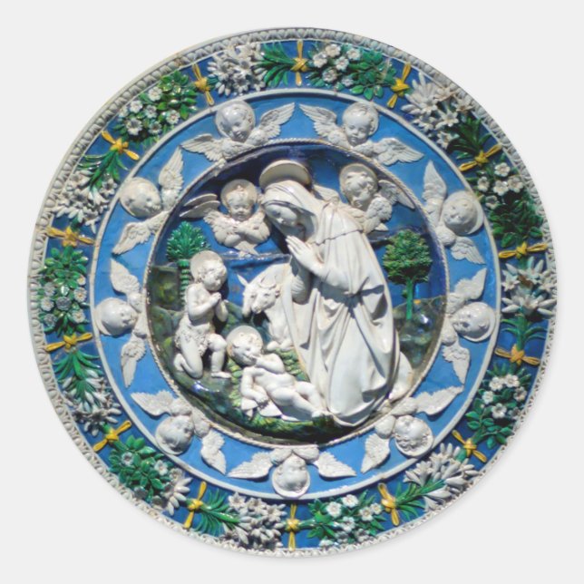 MADONNA MIT KIND UND ANGELN RUNDER AUFKLEBER (Vorderseite)