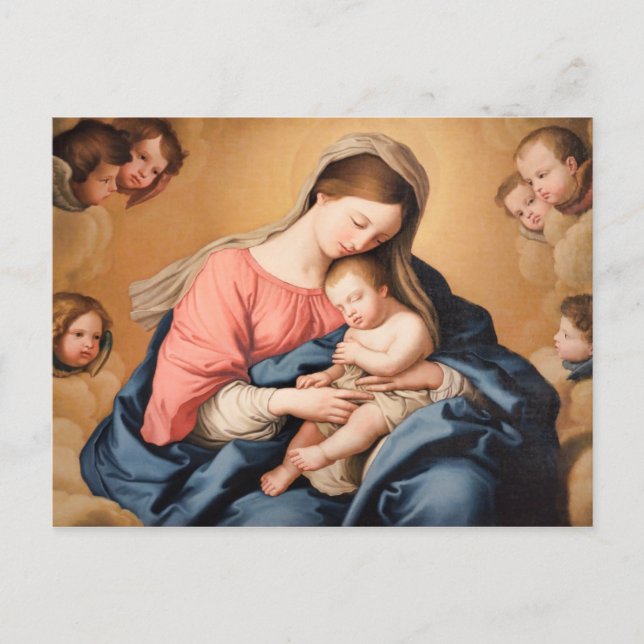 Madonna mit Kind und Engel Postkarte (Vorderseite)