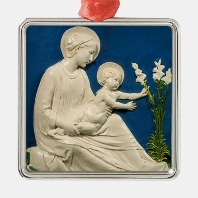 MADONNA MIT KIND UND WEISSEN LILIEN SILBERNES ORNAMENT (Vorne)