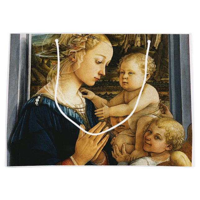Madonna mit Kind und zwei Engel, Filippo Lippi Große Geschenktüte (Vorderseite)