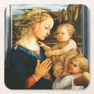 Madonna mit Kind und zwei Engel, Filippo Lippi Rechteckiger Pappuntersetzer