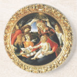 Madonna of the Magnificat Getränkeuntersetzer<br><div class="desc">Madonna of the Magnificat is a painting by the Italian Renaissance master Sandro Botticelli, 1487 FLorence Italy .tempera on panel.This work portrays the Virgin Mary crowned by two angels. The Child Jesus is keeping in a hand the pomegranate,  symbol of the Resurrection.</div>