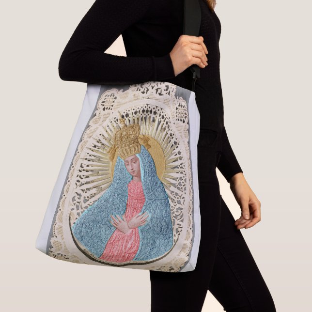 Madonna Queen of Heaven on Lace Tragetaschen Mit Langen Trägern (Von Nahem)