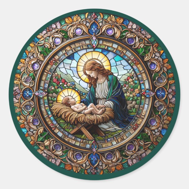 Madonna und Baby Jesus Religiöse Weihnachten Runder Aufkleber (Vorderseite)