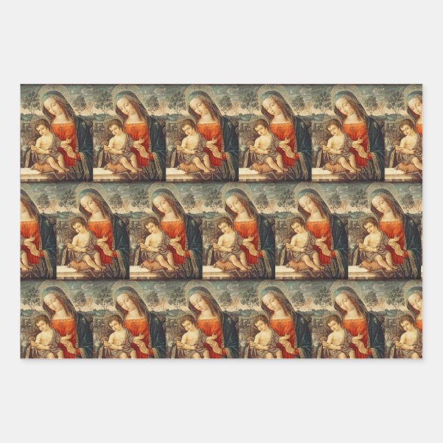 Madonna und Christ Kinder Klassische Kunst Geschenkpapier Set (Vorderseite)