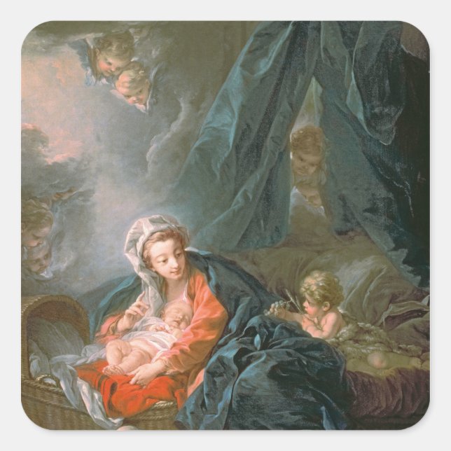 Madonna und Kind, 18. Jahrhundert Quadratischer Aufkleber (Vorderseite)