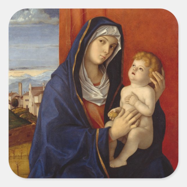 Madonna und Kind, circa 1485 Quadratischer Aufkleber (Vorderseite)