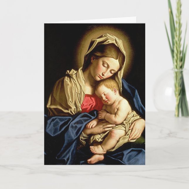 Madonna und Kind Faltschachtel Weihnachtsgrüße Karte (Vorderseite)