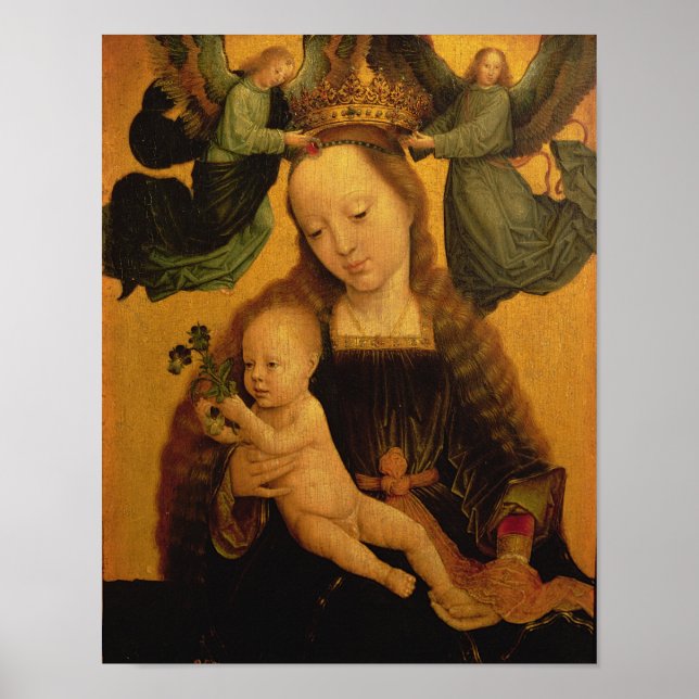 Madonna und Kind gekrönt von zwei Engeln, c.1520 Poster (Vorne)