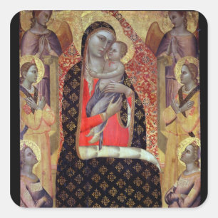 Madonna und Kind inthronisiert mit sechs Engeln Quadratischer Aufkleber