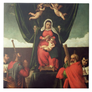 Madonna und Kind inthronisiert mit vier Heiligen, Fliese