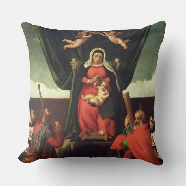 Madonna und Kind inthronisiert mit vier Heiligen, Kissen (Vorderseite)