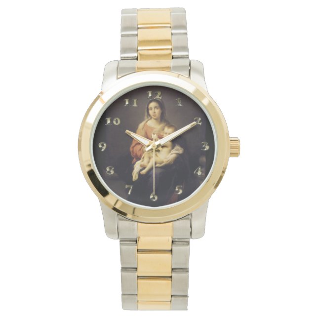 Madonna und Kind - Jungfrau Mary - Murillo Armbanduhr (Vorderseite)