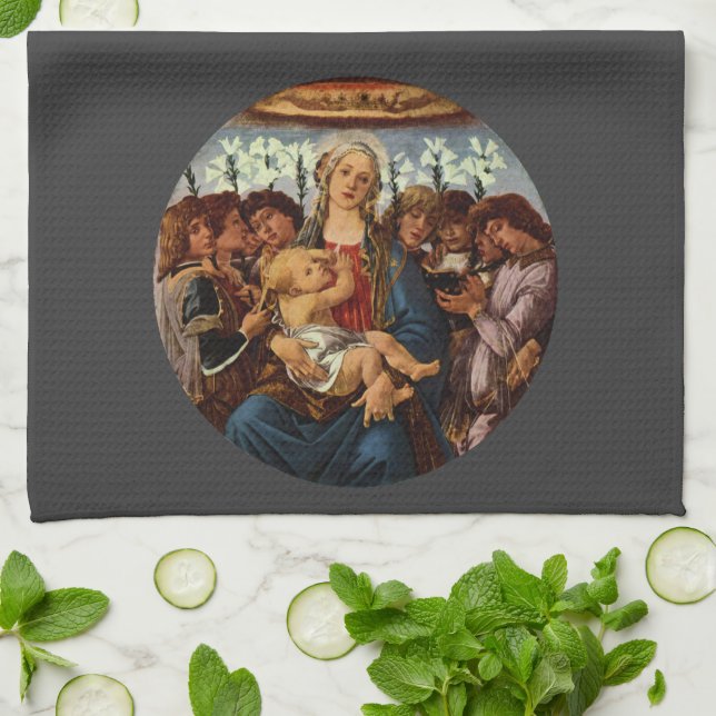 Madonna und Kind mit acht Engeln von Botticelli Küchentuch (Gefaltet)