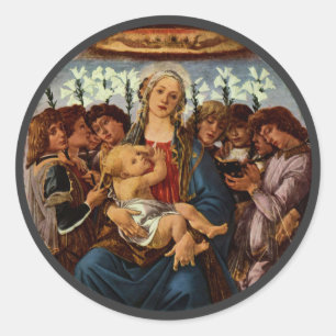 Madonna und Kind mit acht Engeln von Botticelli Runder Aufkleber