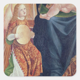 Madonna und Kind mit Engel Musicians Quadratischer Aufkleber