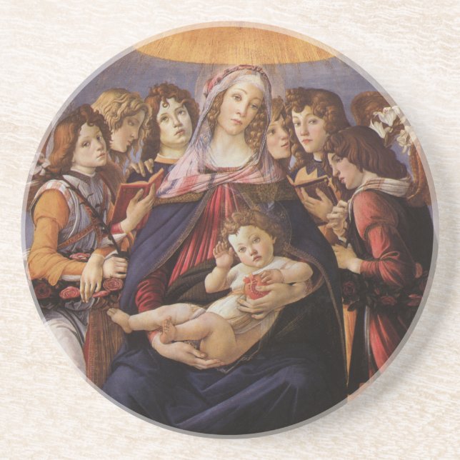 Madonna und Kind mit Engeln von Sandro Botticelli Getränkeuntersetzer (Vorne)