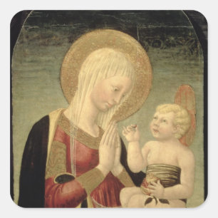Madonna und Kind mit Granatapfel Quadratischer Aufkleber