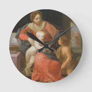 Madonna und Kind mit Heiligem Johannes vom Taufe Runde Wanduhr