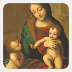 Madonna und Kind mit Heiligen Quadratischer Aufkleber