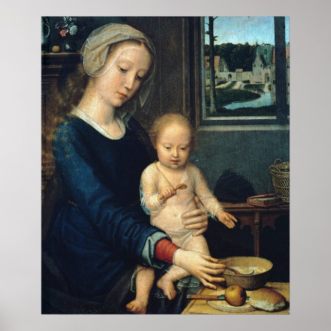 Madonna und Kind mit Milchsuppe - Gerard David Poster (Vorne)