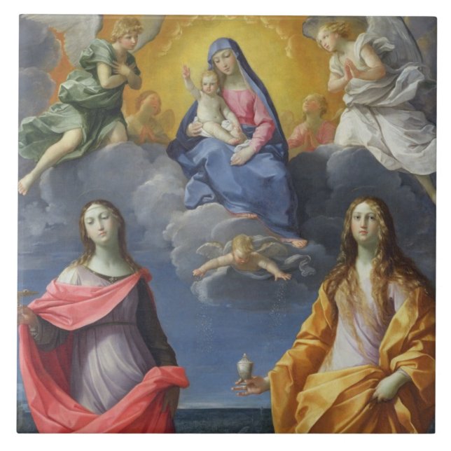 Madonna und Kind mit St. Lucy und Maria Magdalena Fliese (Vorderseite)