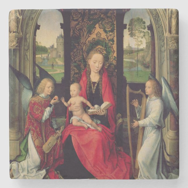 Madonna und Kind mit zwei Engeln Steinuntersetzer (Vorderseite)